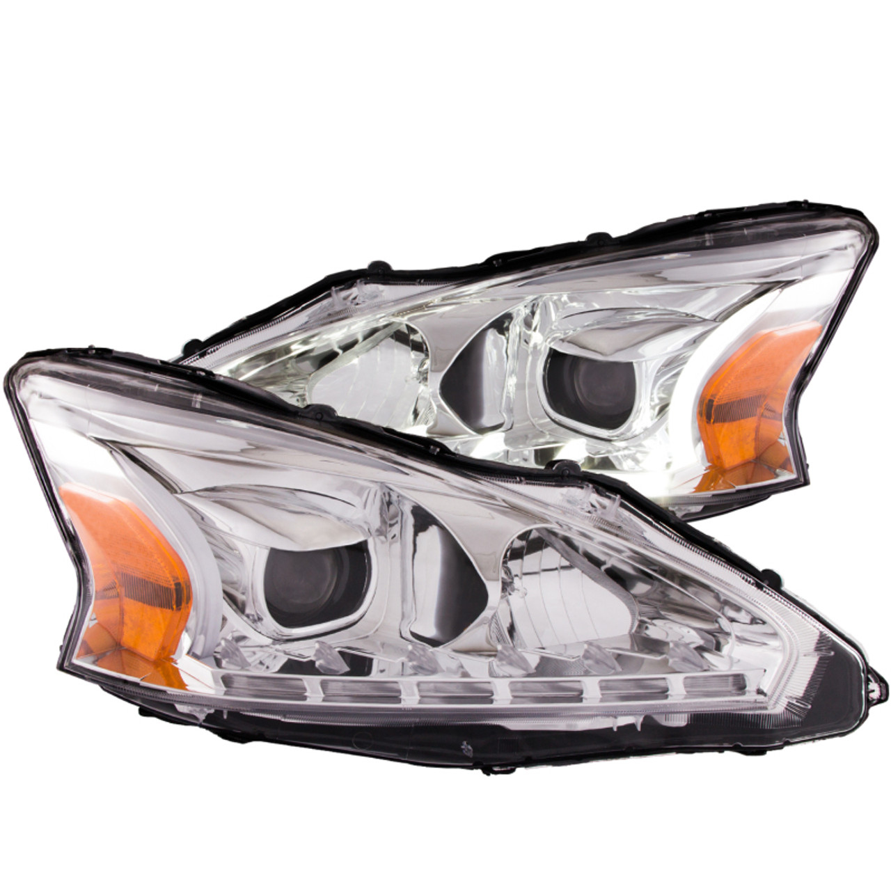 ANZO 2013-2014 Nissan Altima Projector Headlights w/ Plank Style Design Chrome - 121501