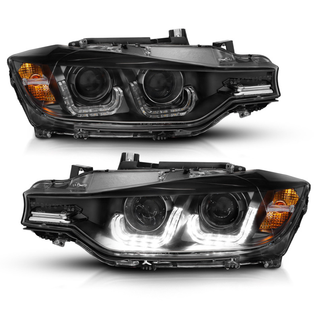 ANZO 2012-2015 BMW 3 Series Projector Headlights w/ U-Bar Black - 121504