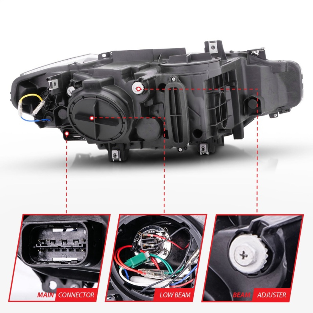 ANZO 2012-2015 BMW 3 Series Projector Headlights w/ U-Bar Black - 121504
