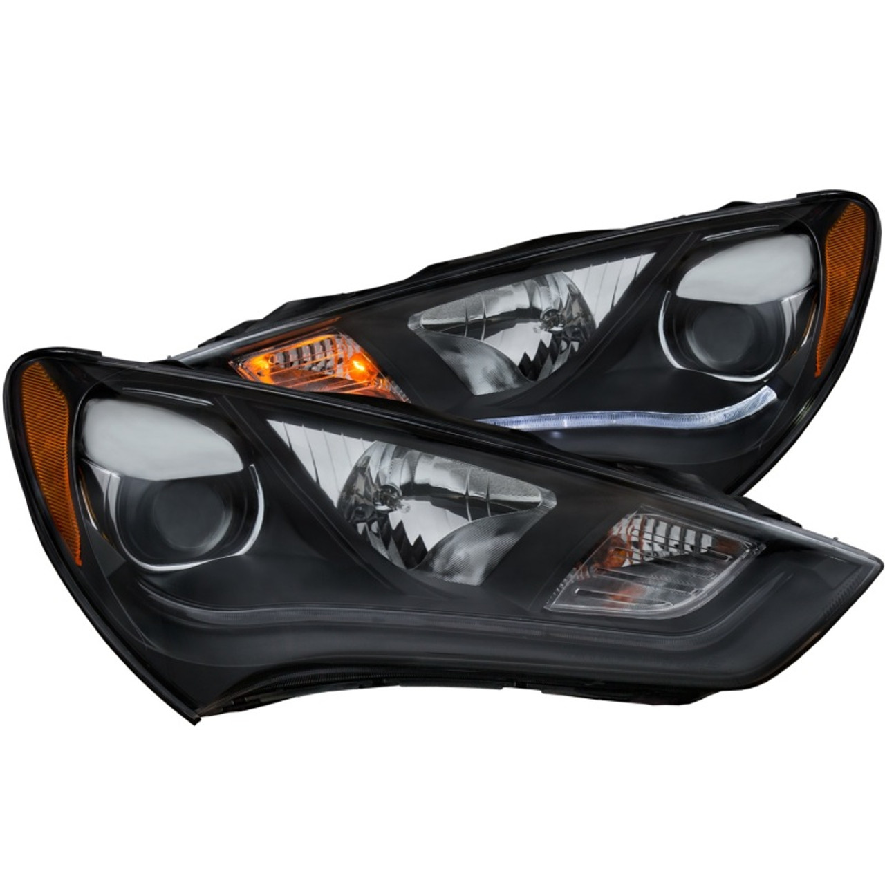 ANZO 2013-2015 Hyundai Genesis Projector Headlights w/ Plank Style Design Black (HID Compatible) - 121511