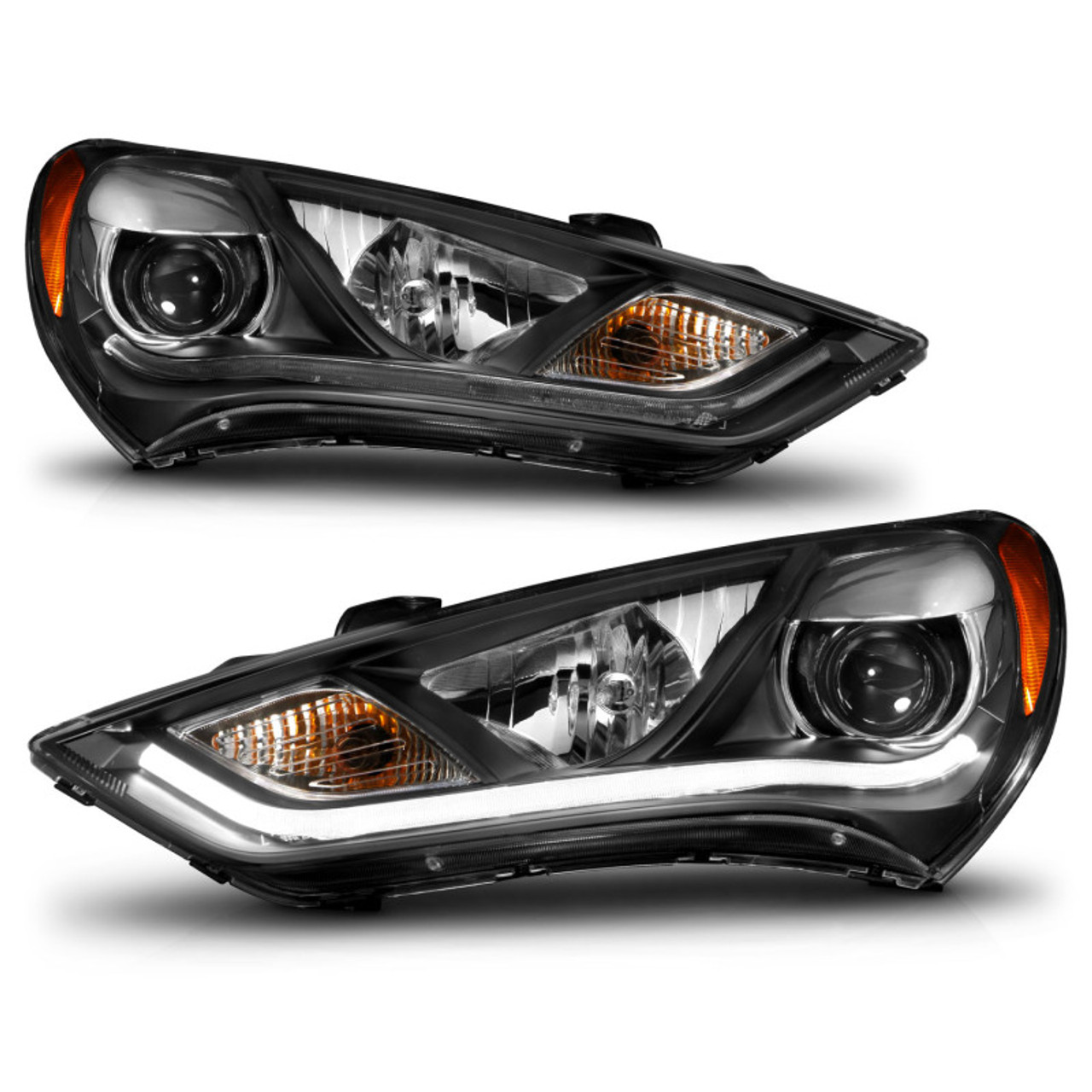 ANZO 2013-2015 Hyundai Genesis Projector Headlights w/ Plank Style Design Black (HID Compatible) - 121511