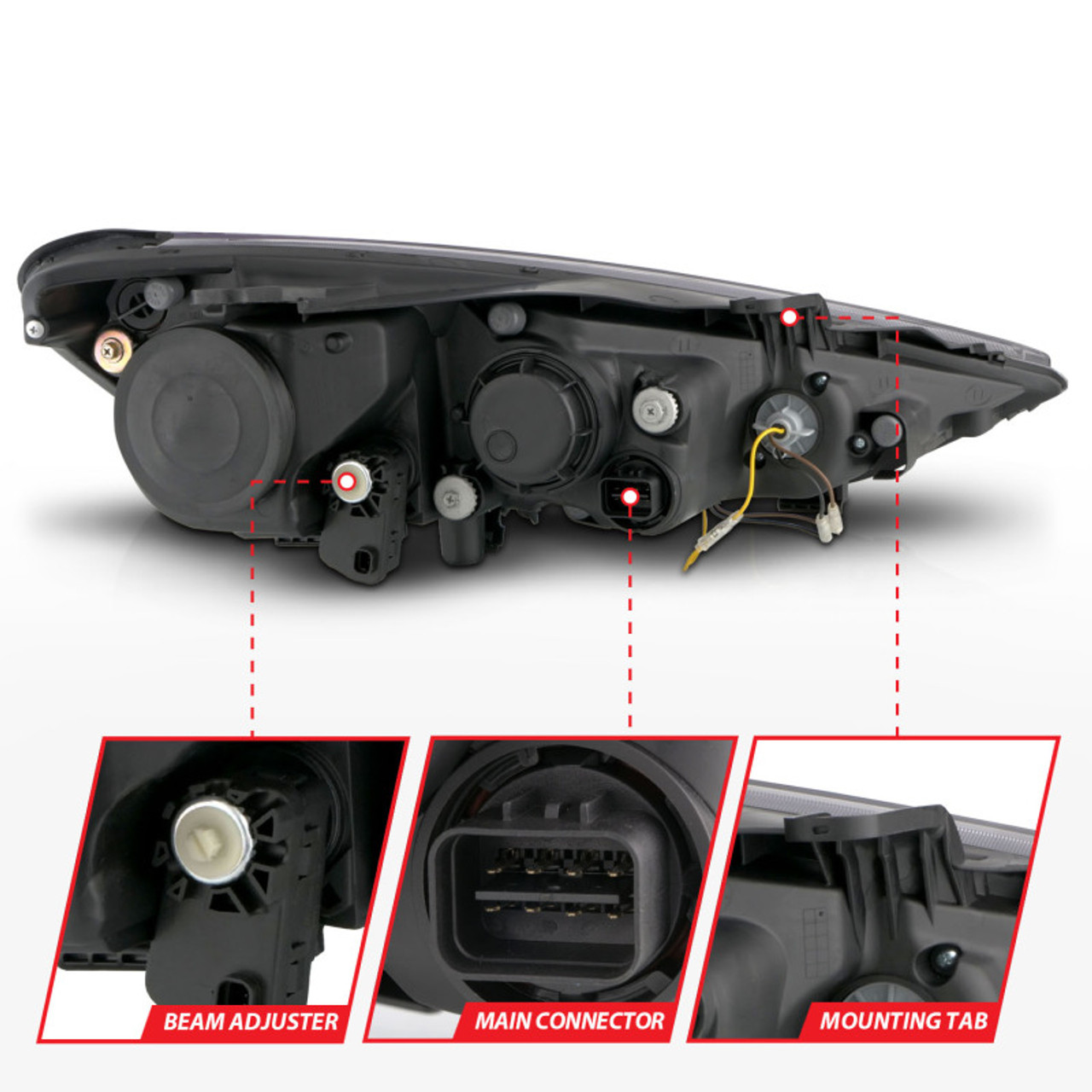 ANZO 2013-2015 Hyundai Genesis Projector Headlights w/ Plank Style Design Black (HID Compatible) - 121511