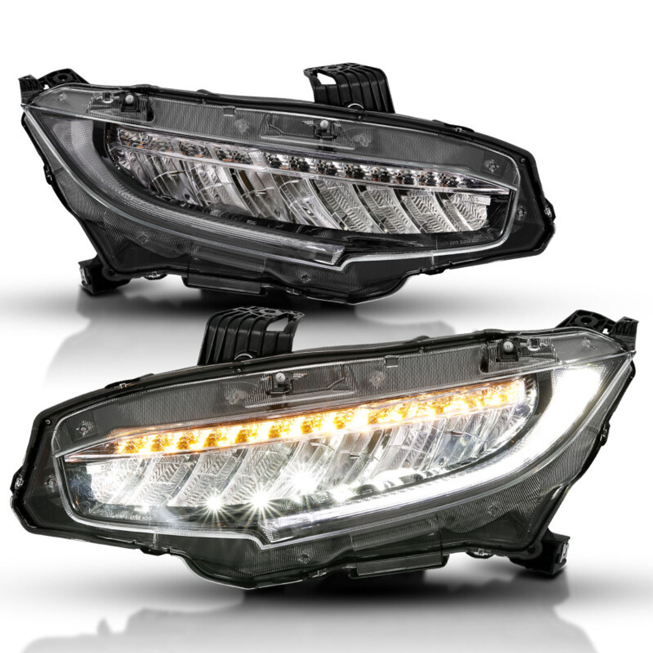 ANZO 16-17 Honda Civic Projector Headlights Plank Style Black w/Amber/Sequential Turn Signal - 121527