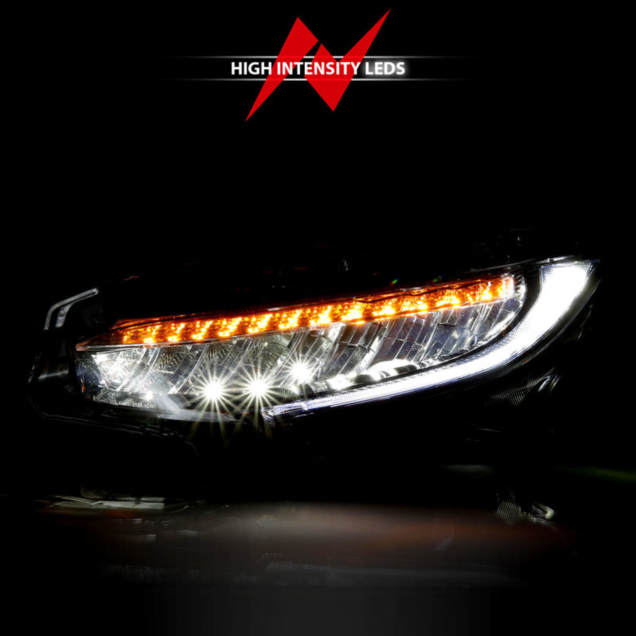 ANZO 16-17 Honda Civic Projector Headlights Plank Style Black w/Amber/Sequential Turn Signal - 121527