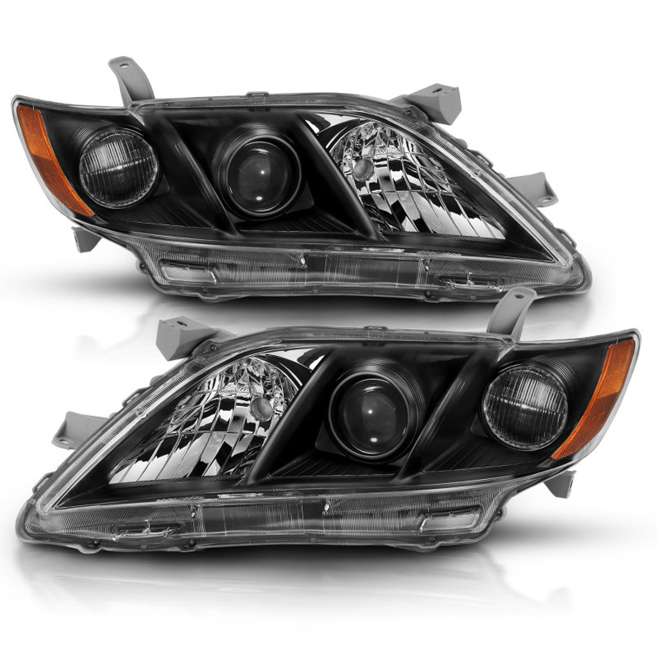 ANZO 2007-2009 Toyota Camry Projector Headlight Black Amber - 121539