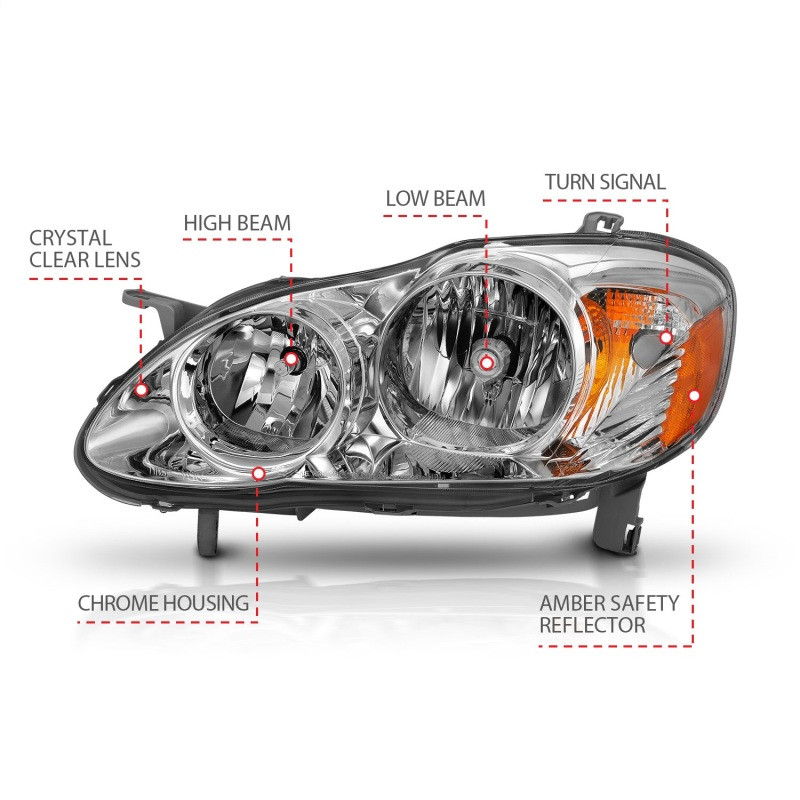 ANZO 2005-2008 Toyota Corolla Crystal Headlight Chrome Amber - 121540