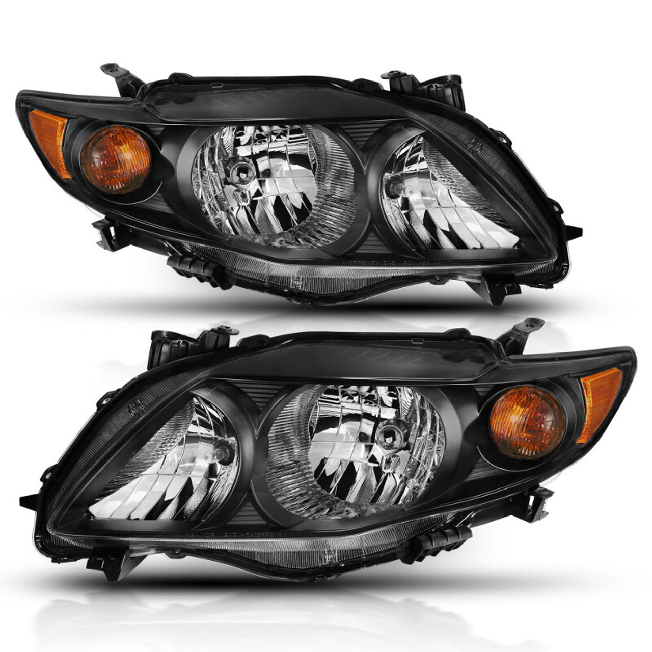 ANZO 2009-2010 Toyota Corolla Crystal Headlight Black Amber - 121541