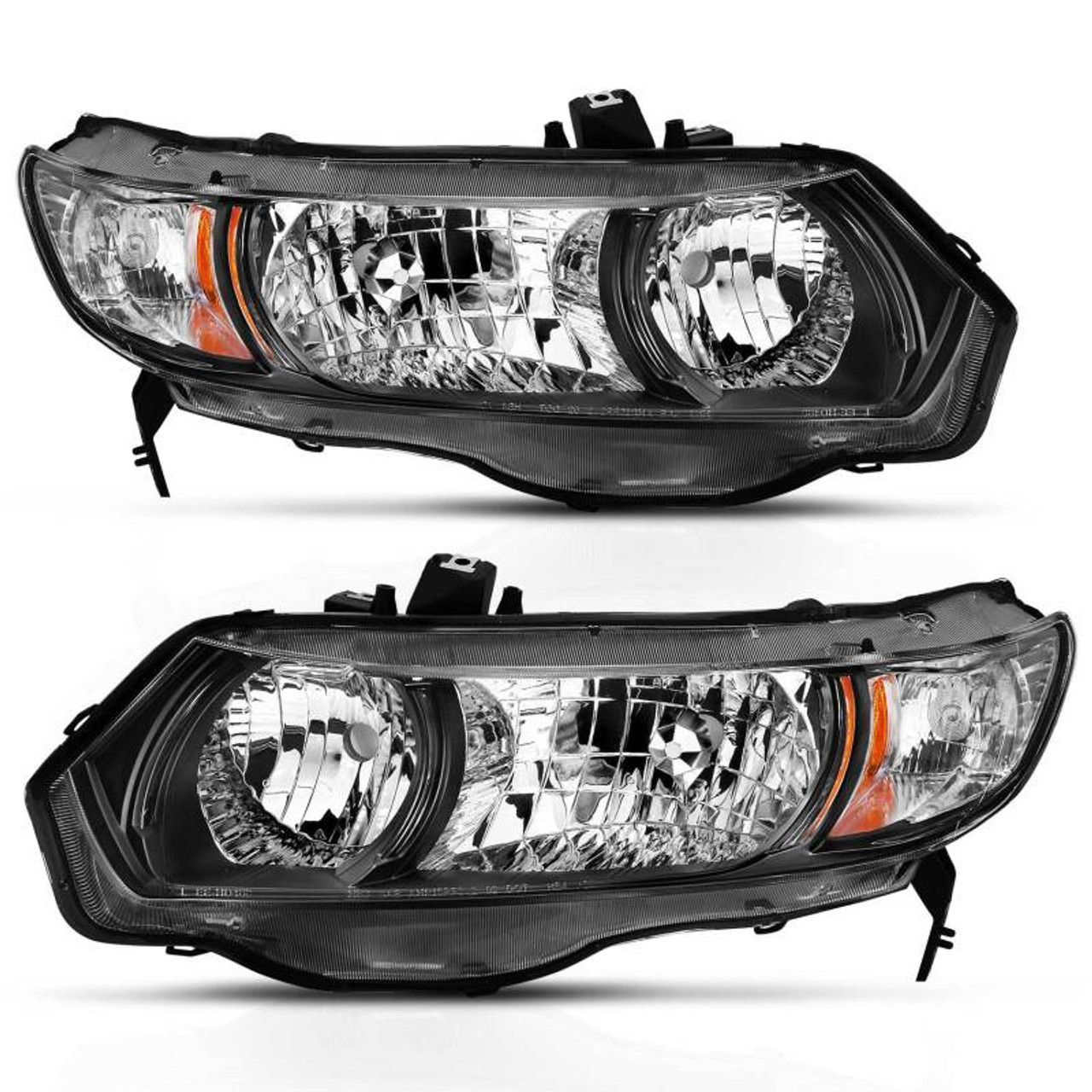 ANZO 2006-2009 Honda Civic 2 Door Crystal Headlight Black Amber (OE Replacement) - 121546