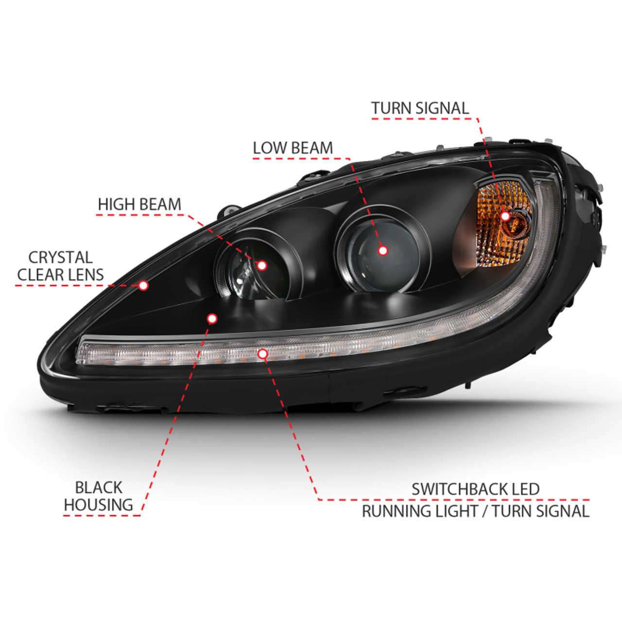 ANZO 2005-2013 Chevy Corvette Projector Plank Style Switchback H.L. Black Amber - 121553