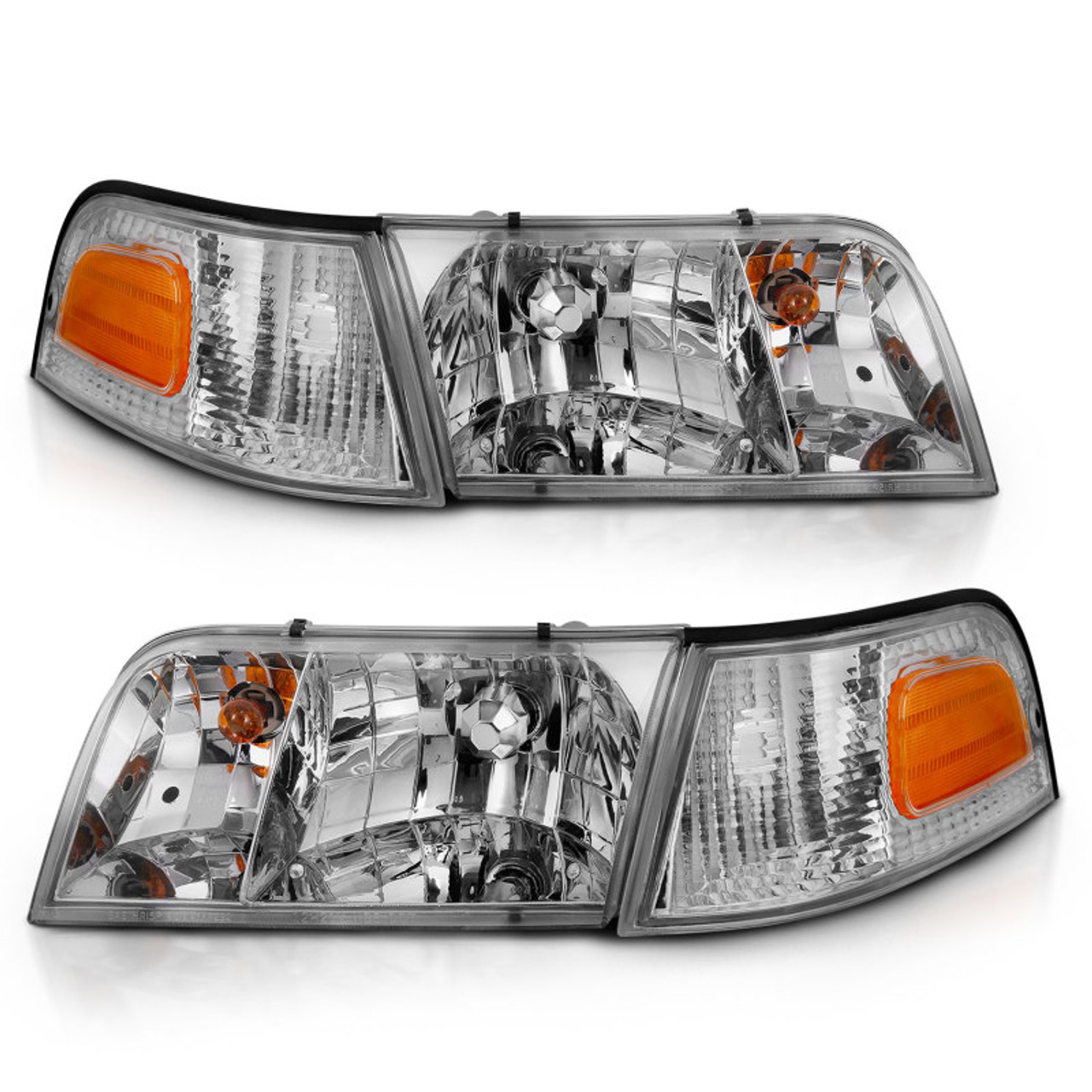 ANZO 1998-2005 Ford Crown Victoria Crystal Headlight Chrome With Bumper Light (OE) - 121556