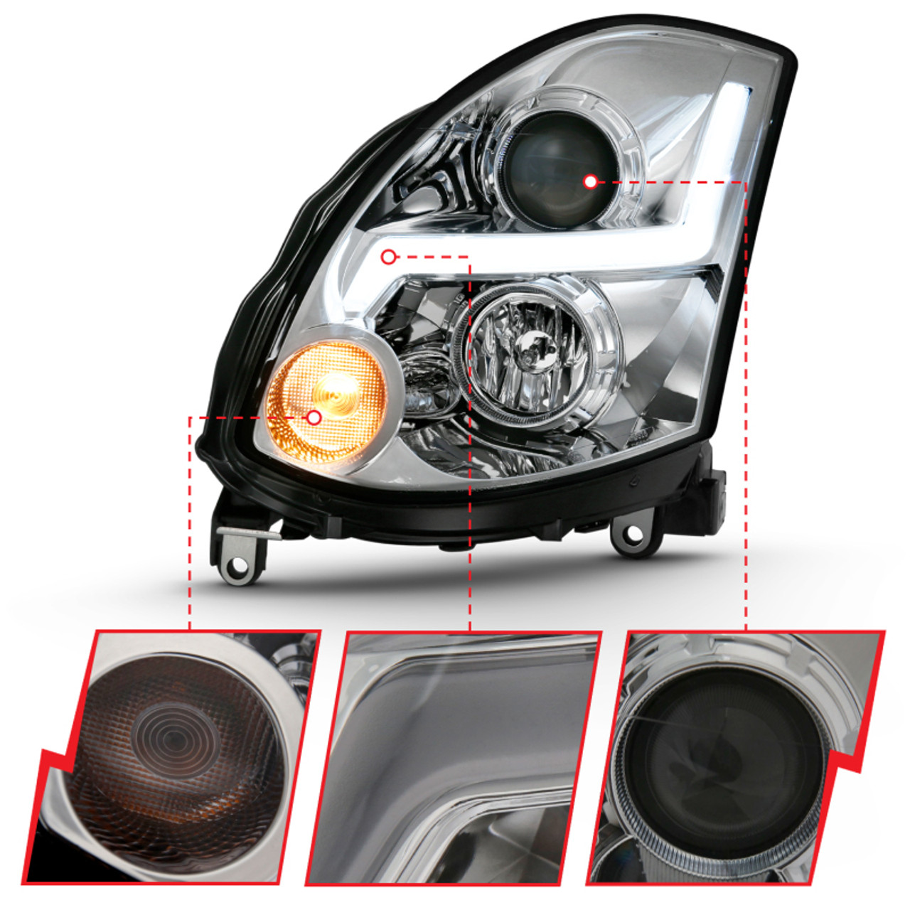 ANZO 2003-2007 Infiniti G35 Projector Headlight Plank Style Black (HID Compatible, No HID Kit ) - 121557