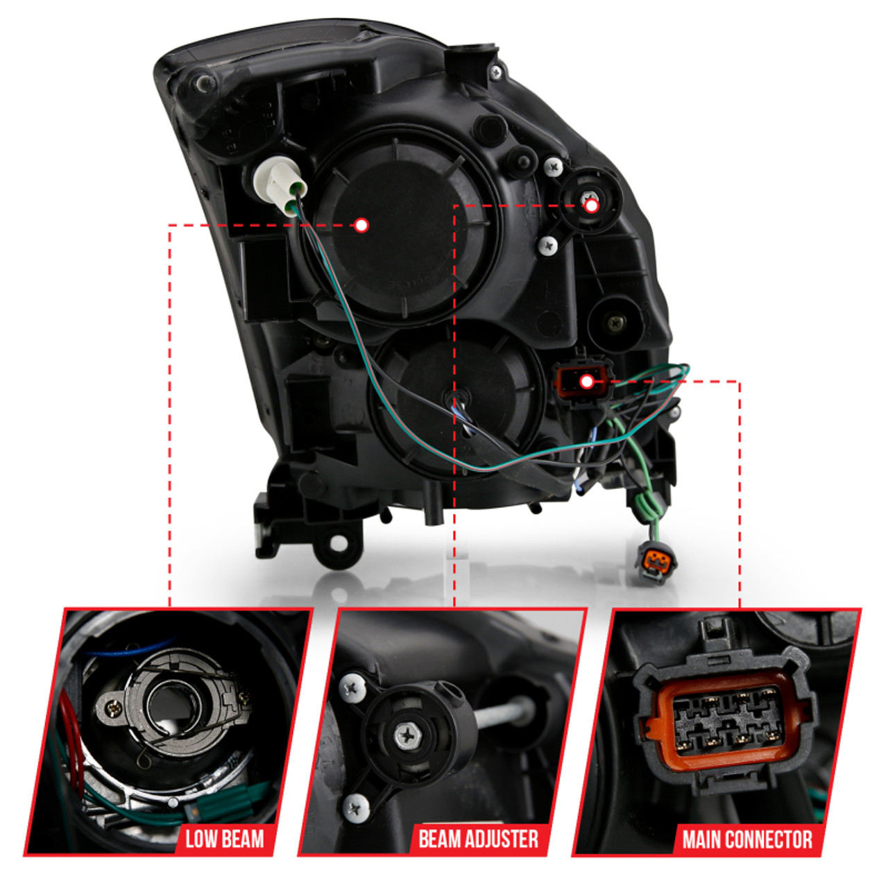 ANZO 2003-2007 Infiniti G35 Projector Headlight Plank Style Black (HID Compatible, No HID Kit ) - 121557