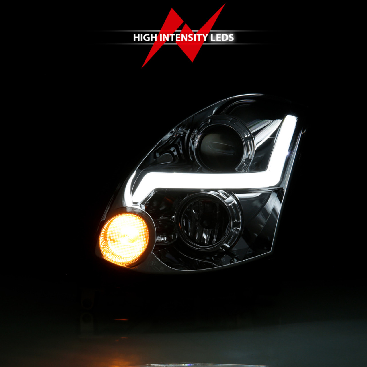 ANZO 2003-2007 Infiniti G35 Projector Headlight Plank Style Black (HID Compatible, No HID Kit ) - 121557