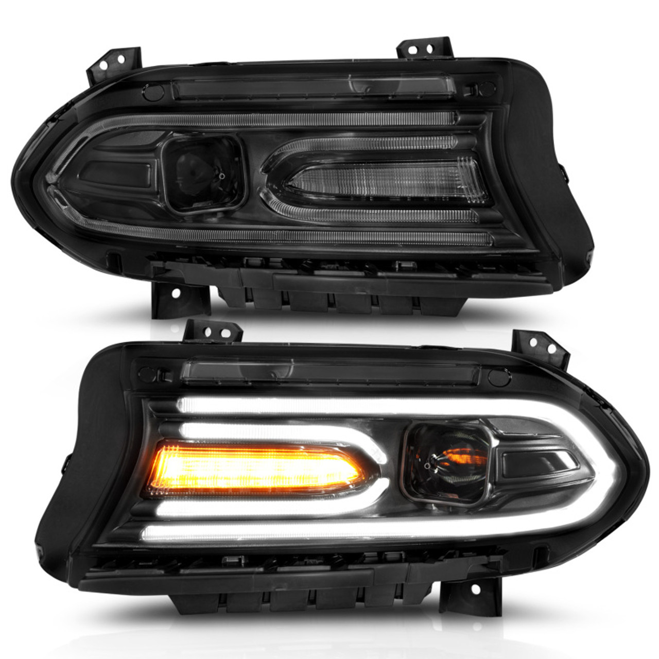 ANZO 2015-2018 Dodge Charger Projector Headlights Plank Style Black - 121559