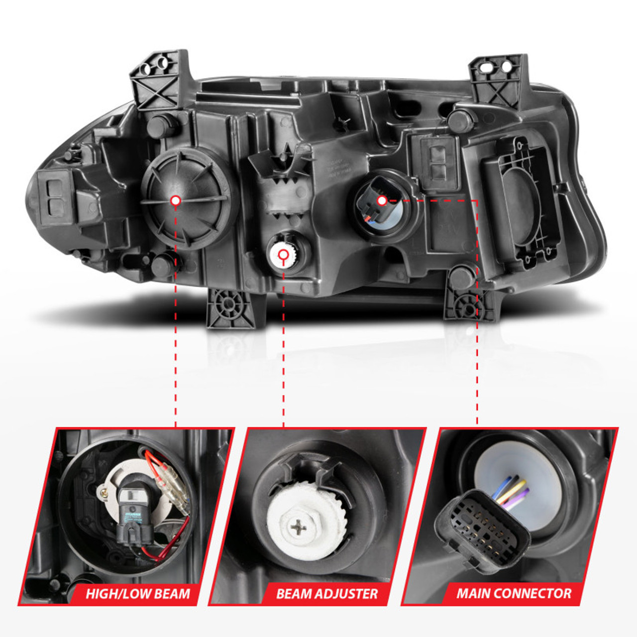 ANZO 2015-2018 Dodge Charger Projector Headlights Plank Style Black - 121559