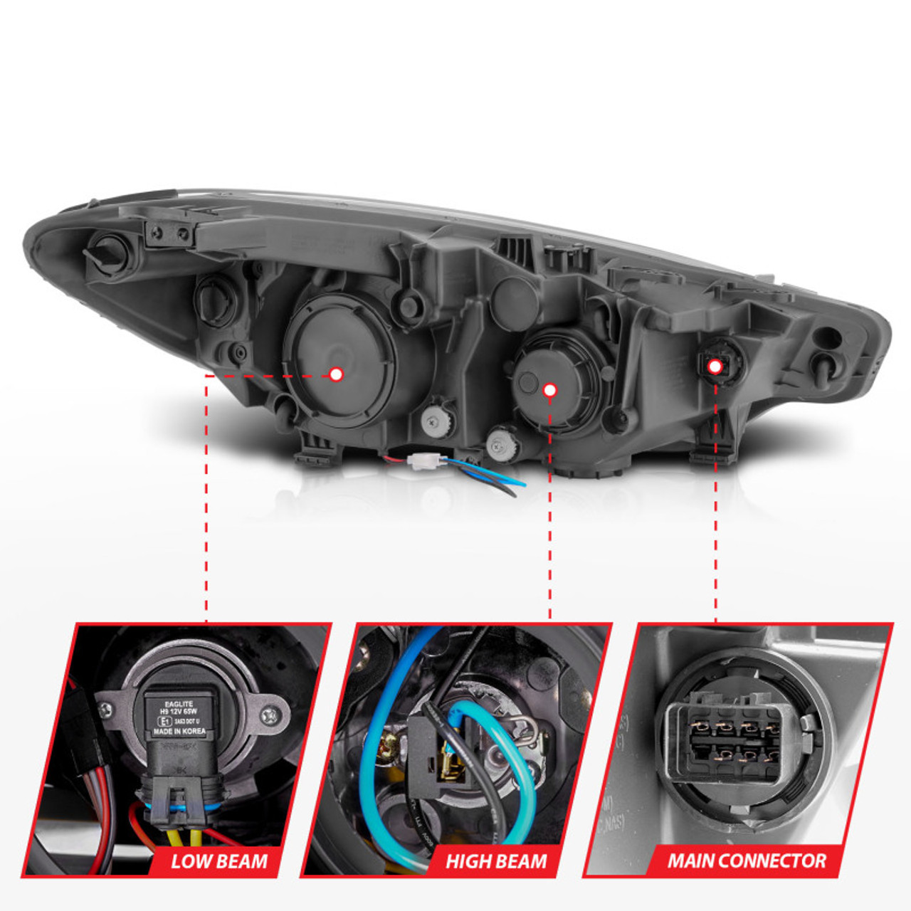 ANZO 2014-2016 Kia Forte Projector Headlights w/ Light Bar Black Housing w/ DRL - 121562