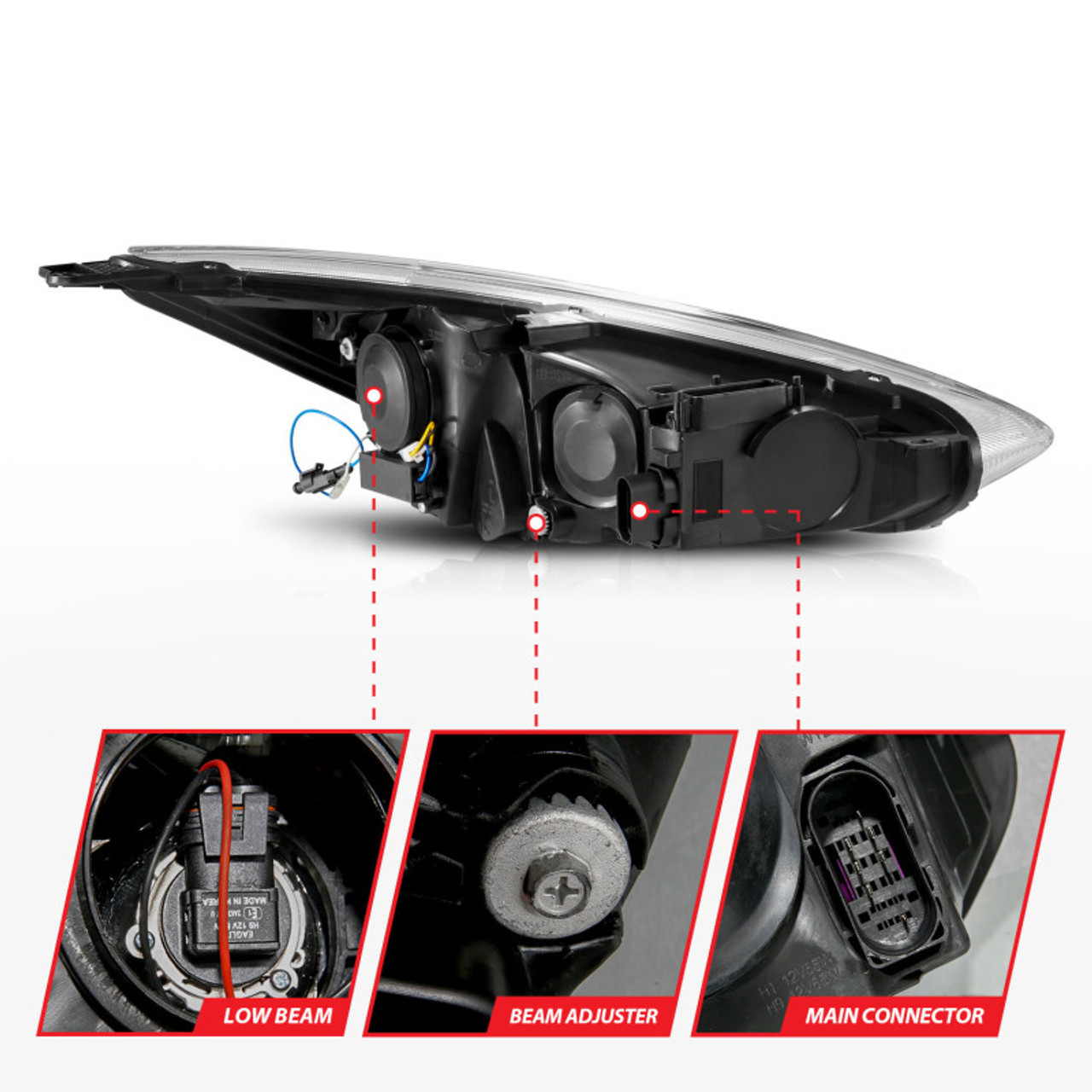 ANZO 15-18 Ford Focus Projector Headlights - w/ Light Bar Switchback Black Housing - 121564