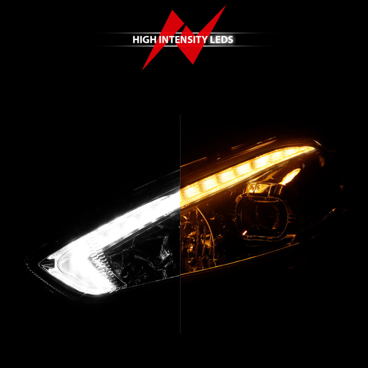ANZO 15-18 Ford Focus Projector Headlights - w/ Light Bar Switchback Black Housing - 121564