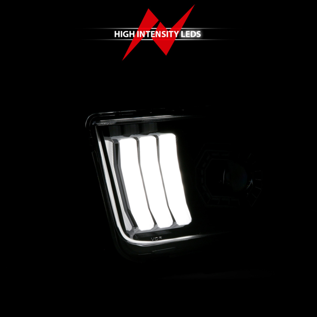 ANZO 05-09 Ford Mustang (w/Factory Halogen HL Only) Projector Headlights w/Light Bar Black Housing - 121566