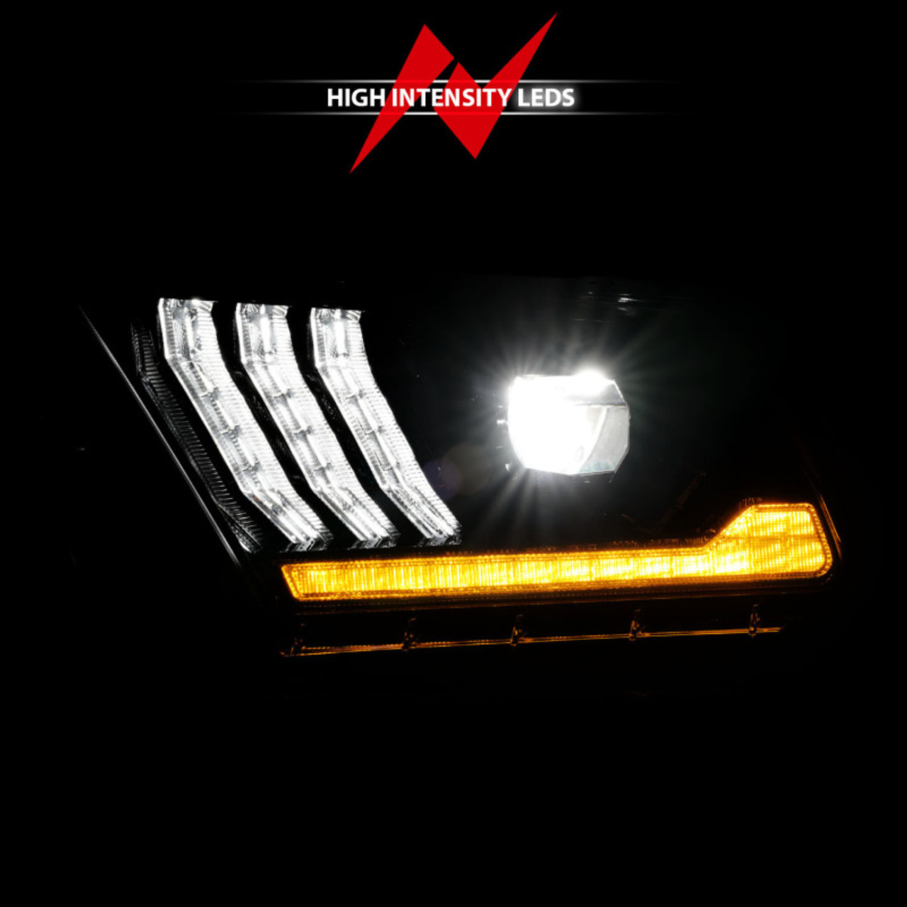 ANZO 13-14 Ford Mustang (w/ Factory HID/Xenon HL only) Projector Headlights w/Light Bar Black - 121572