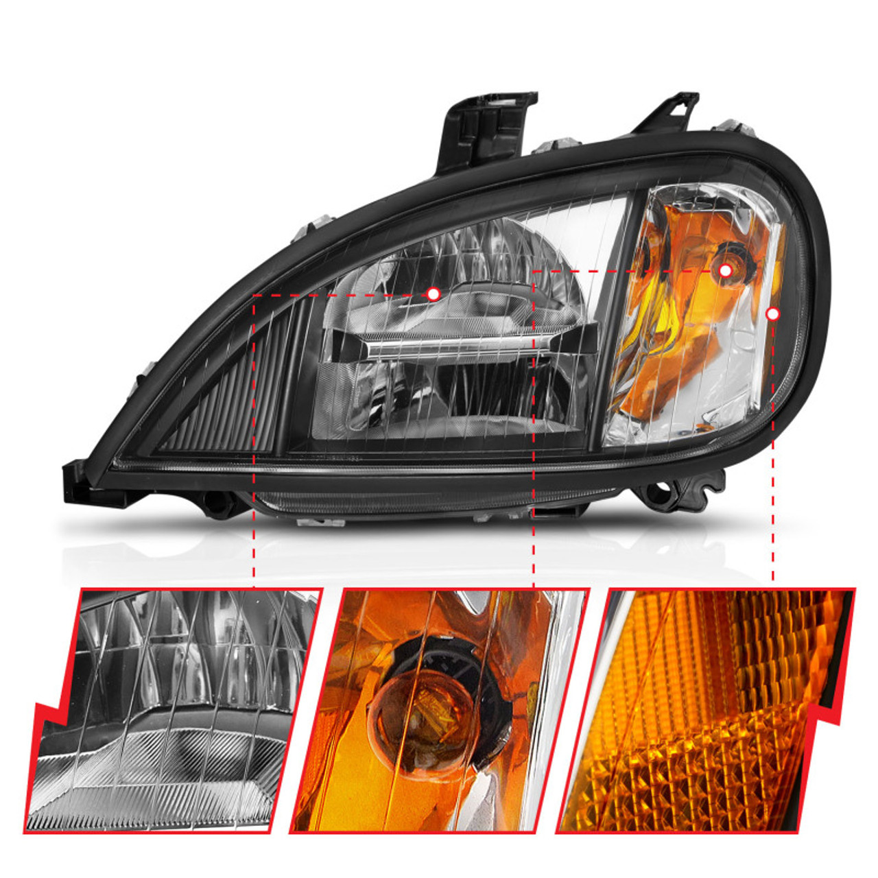 ANZO 1996-2013 Freightliner Columbia LED Crystal Headlights Black Housing w/ Clear Lens (Pair) - 131028