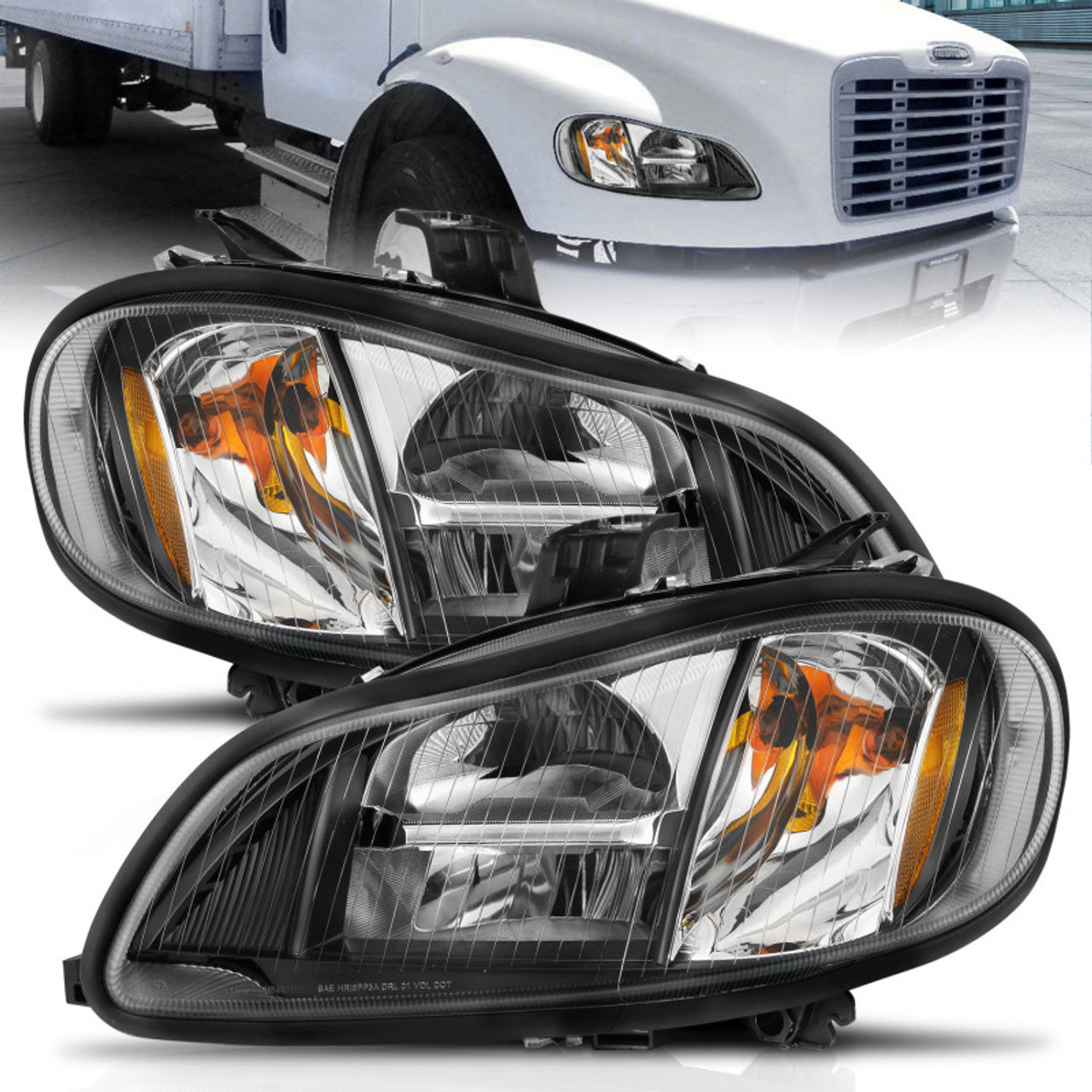 ANZO 2002-2014 Freightliner M2 LED Crystal Headlights Black Housing w/ Clear Lens (Pair) - 131030