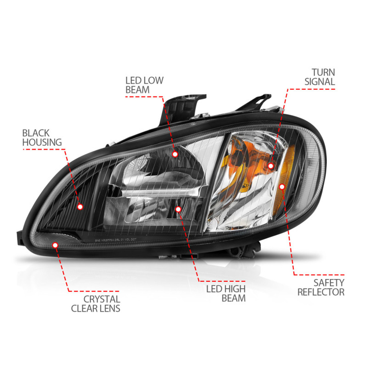 ANZO 2002-2014 Freightliner M2 LED Crystal Headlights Black Housing w/ Clear Lens (Pair) - 131030
