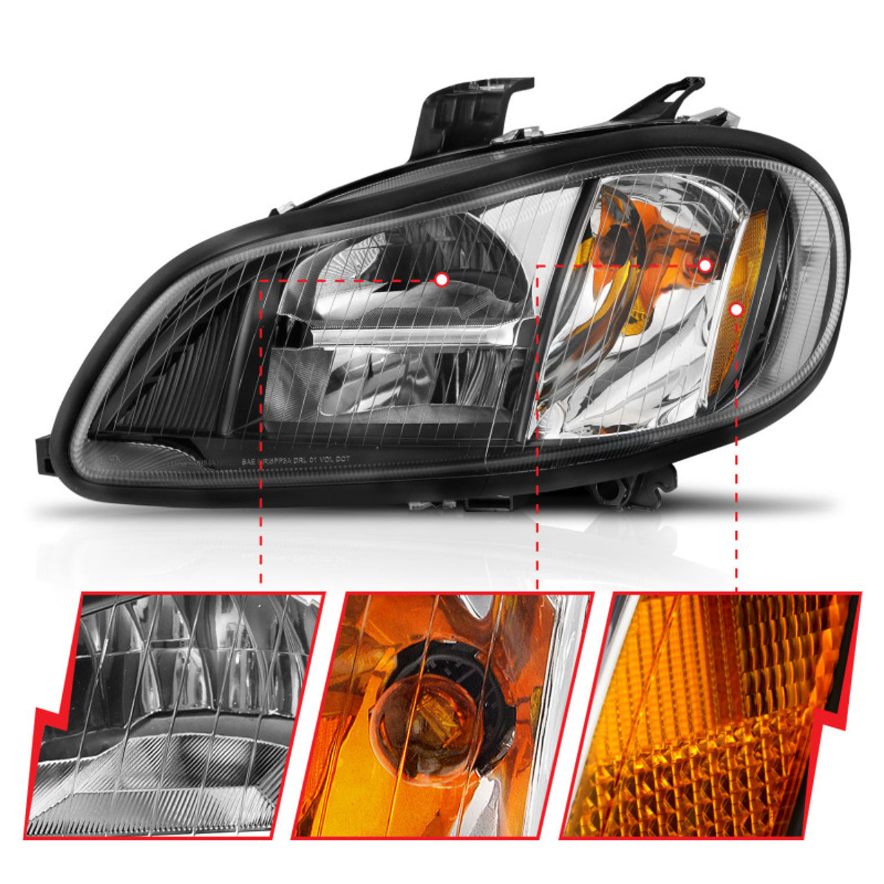 ANZO 2002-2014 Freightliner M2 LED Crystal Headlights Black Housing w/ Clear Lens (Pair) - 131030