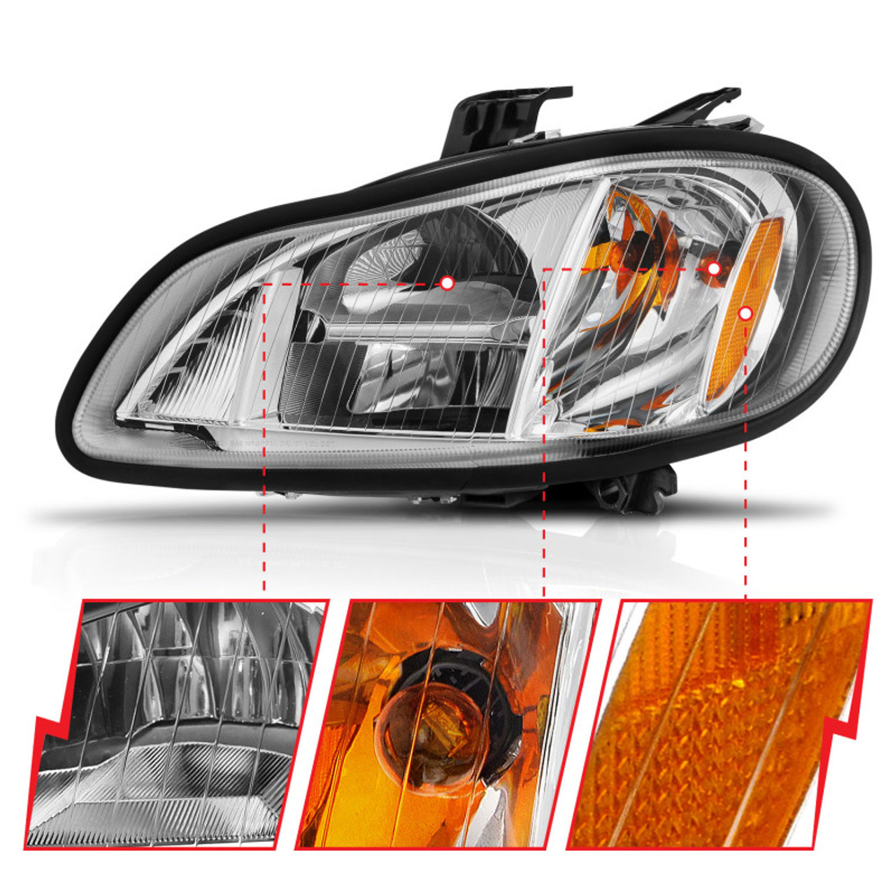 ANZO 2002-2014 Freightliner M2 LED Crystal Headlights Chrome Housing w/ Clear Lens (Pair) - 131031