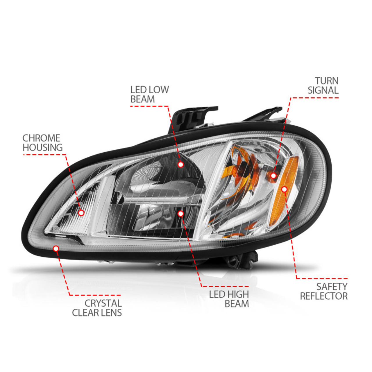 ANZO 2002-2014 Freightliner M2 LED Crystal Headlights Chrome Housing w/ Clear Lens (Pair) - 131031