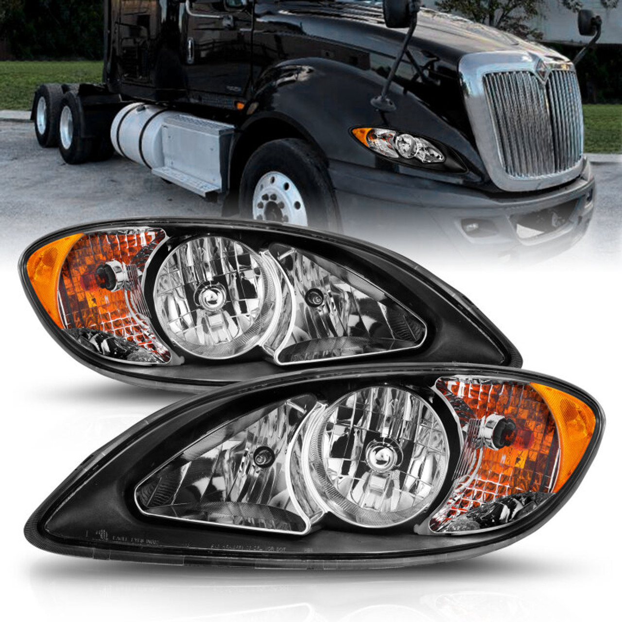 ANZO 2008-2016 International Prostar Crystal Headlights Black Housing (OE Replacement) - 131032