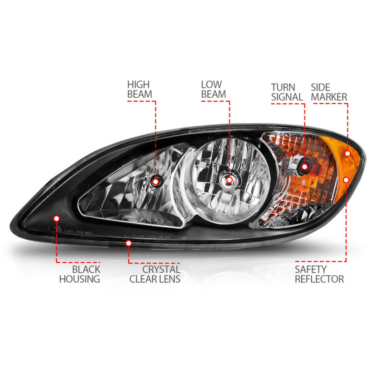 ANZO 2008-2016 International Prostar Crystal Headlights Black Housing (OE Replacement) - 131032