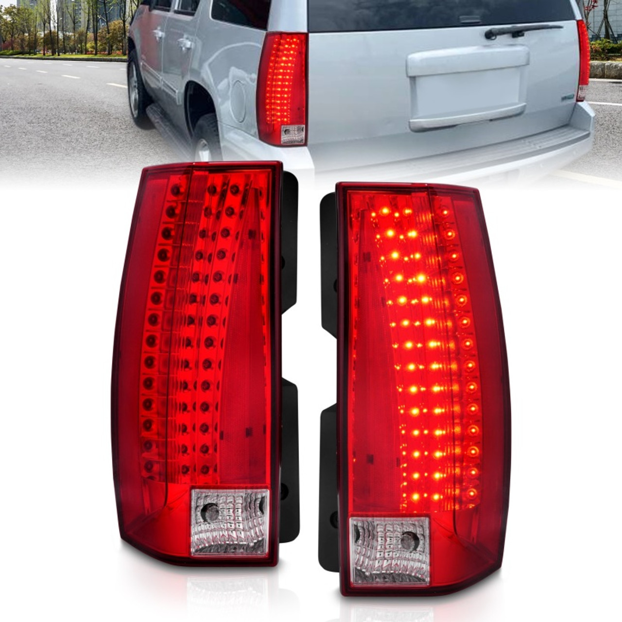 ANZO 2007-2014 Chevrolet Suburban LED Taillights Red/Clear - Escalade Look - 311190