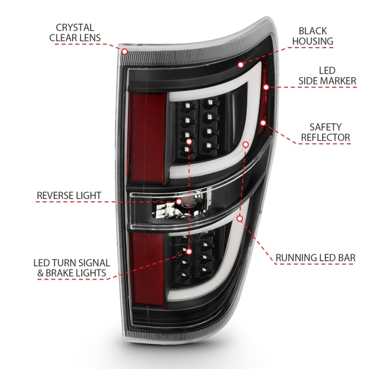 ANZO 2009-2013 Ford F-150 LED Taillights Black - 311257