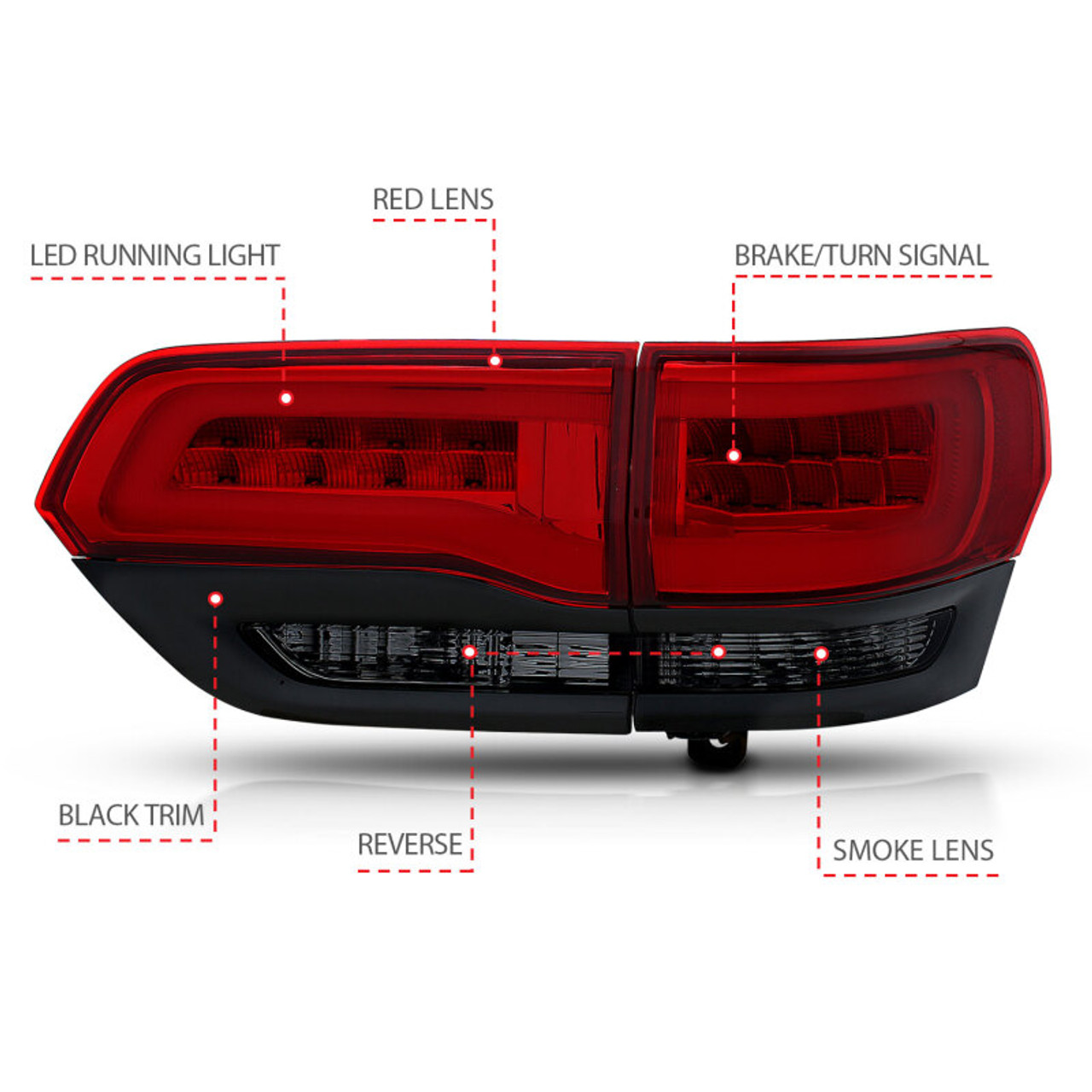 ANZO 2014-2016 Jeep Grand Cherokee LED Taillights Red/Smoke - 311269