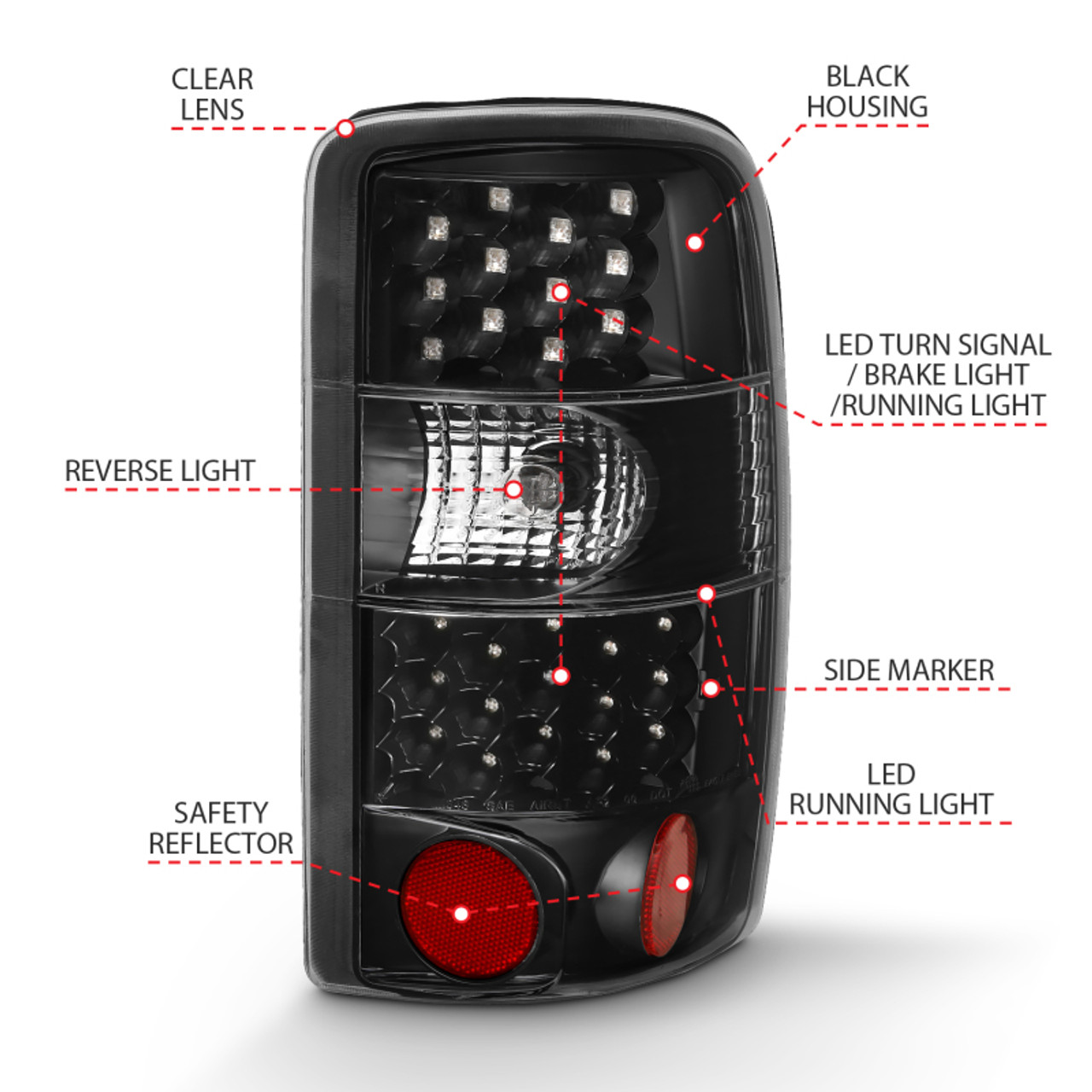 ANZO 2000-2006 Chevrolet Tahoe Led Taillights Black/Clear - 311298