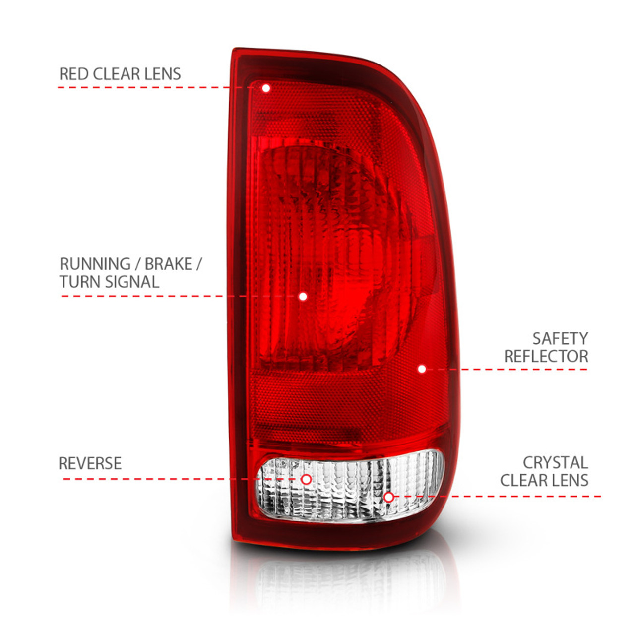 ANZO 1997-2003 Ford F-150 Taillight Red/Clear Lens (OE Replacement) - 311307