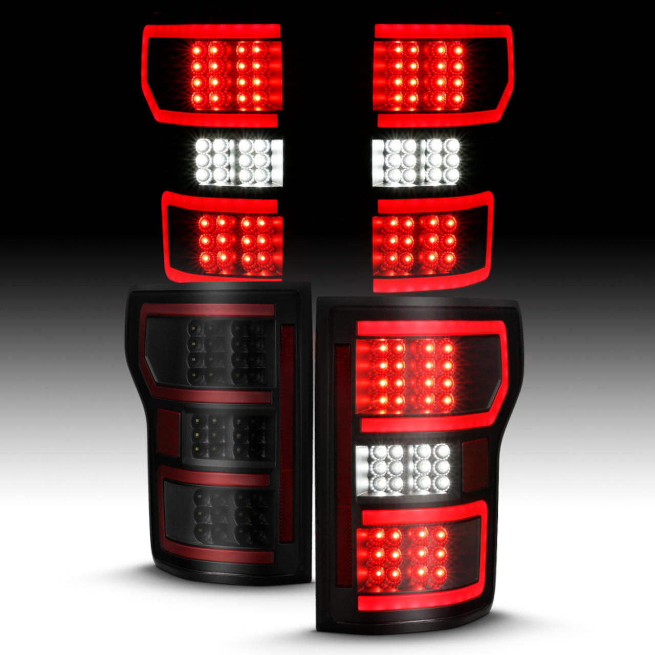 ANZO 18-19 Ford F-150 LED Taillight Black Housing Clear Lens Red Light Bar W/Sequential - 311314