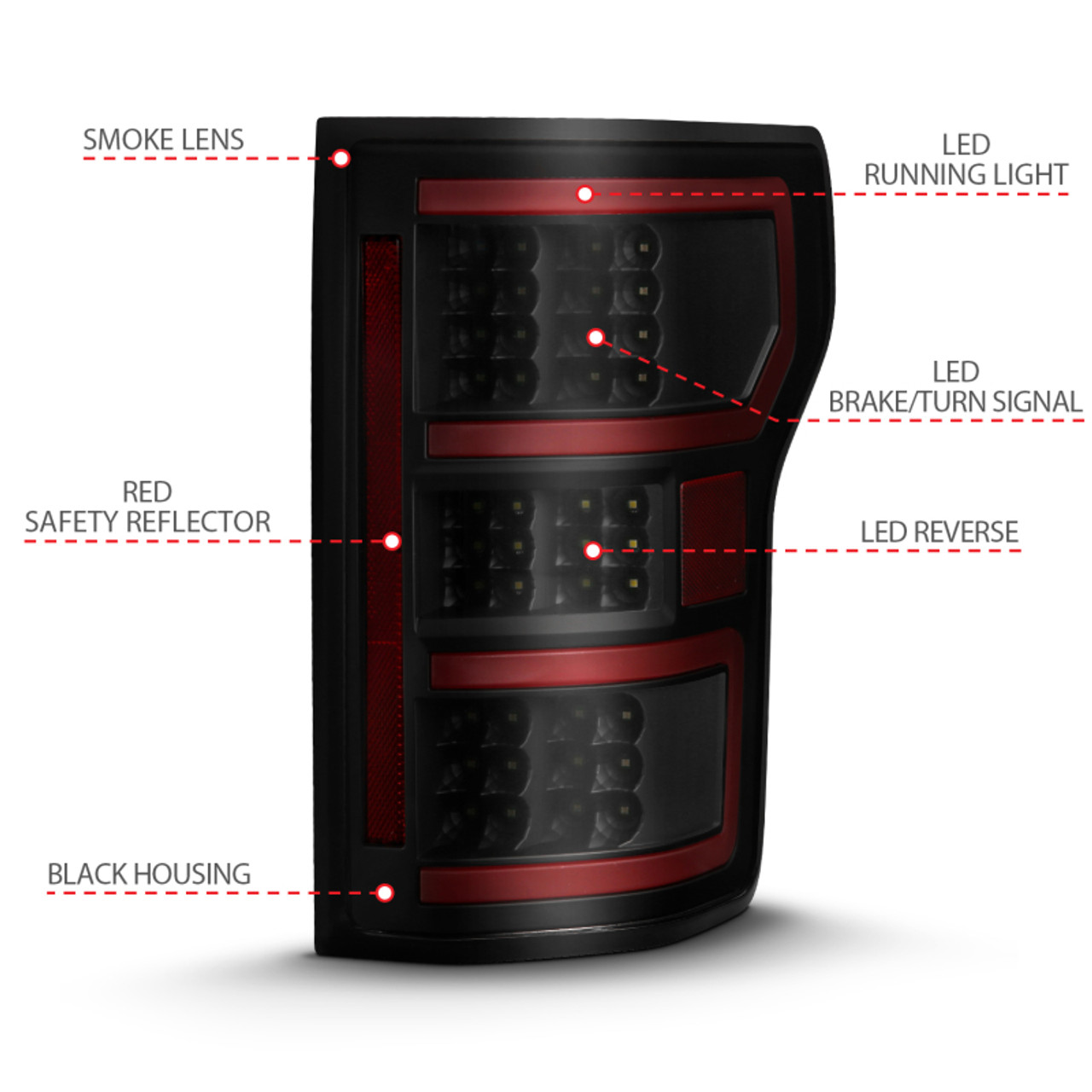 ANZO 18-19 Ford F-150 LED Taillight Black Housing Clear Lens Red Light Bar W/Sequential - 311314