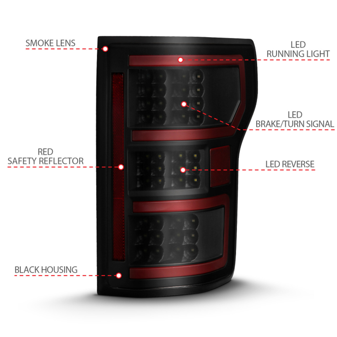 ANZO 18-19 Ford F-150 LED Taillight Black Housing Clear Lens Red Light Bar W/Sequential - 311314