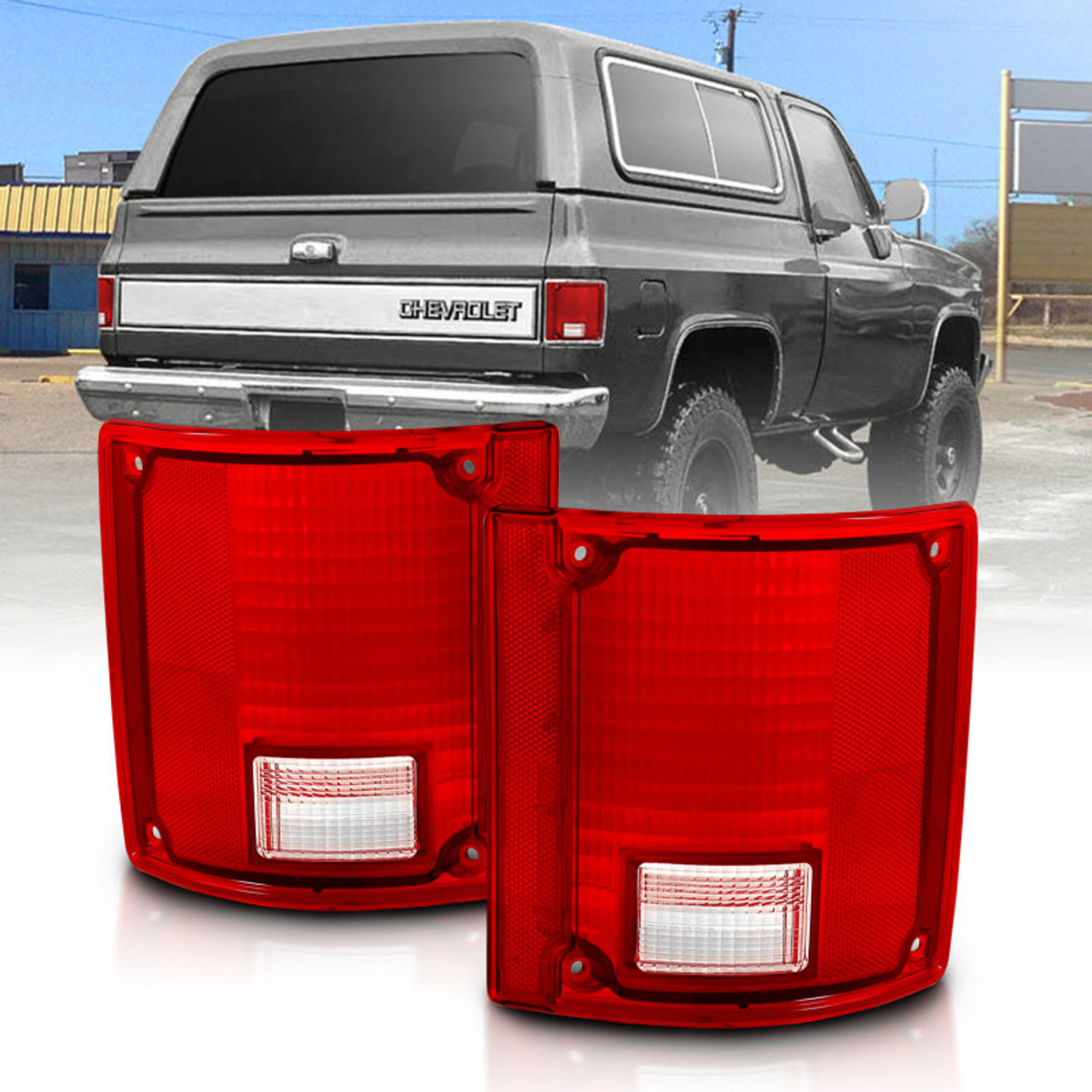 ANZO 1978-1991 Chevy Blazer Taillight Red/Clear Lens w/o Chrome Trim Fleetside (OE Replacement) - 311317