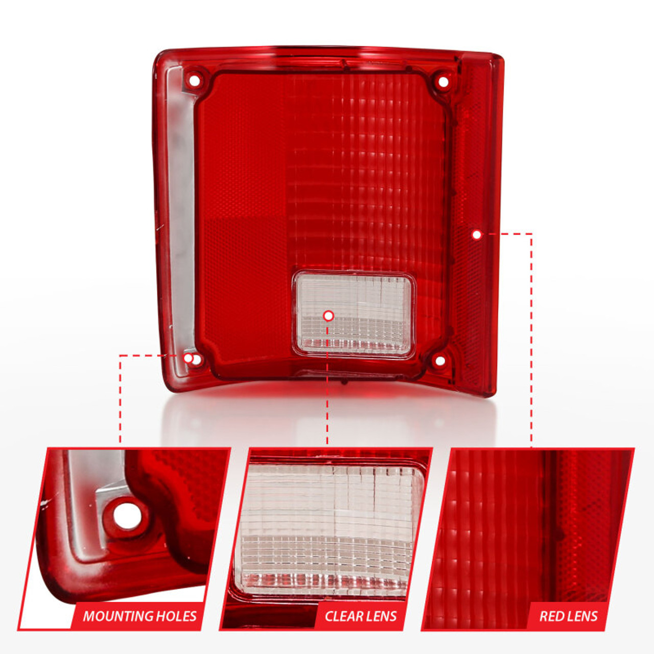 ANZO 1978-1991 Chevy Blazer Taillight Red/Clear Lens w/o Chrome Trim Fleetside (OE Replacement) - 311317