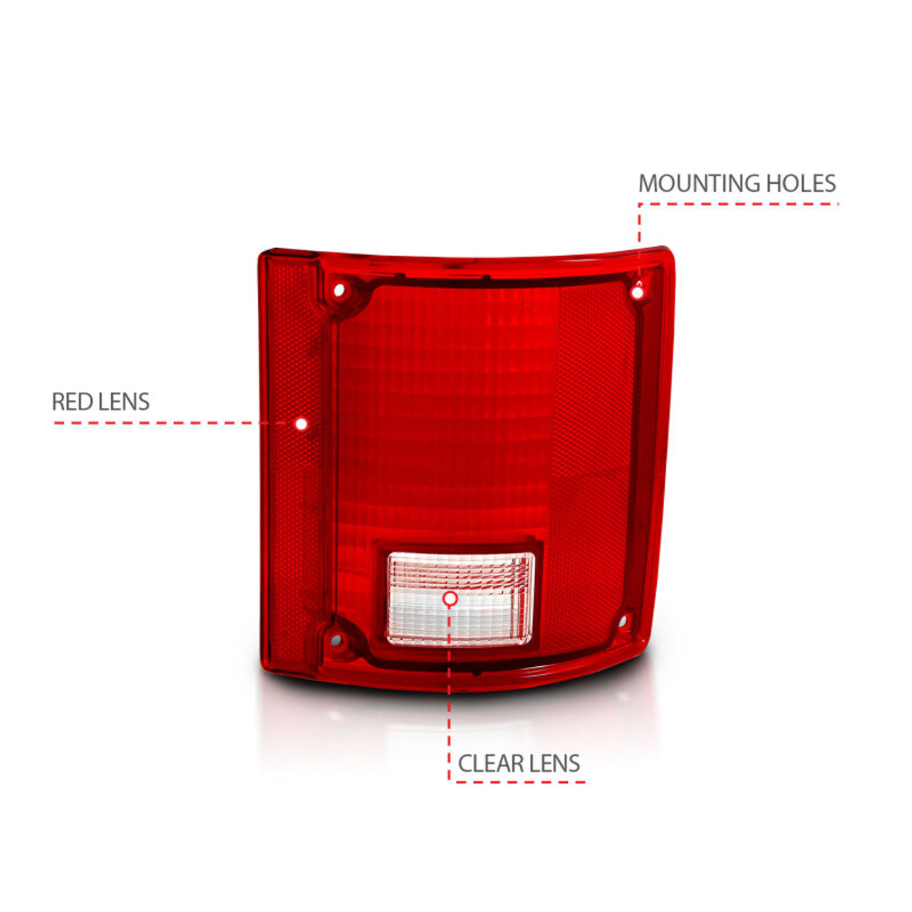 ANZO 1978-1991 Chevy Blazer Taillight Red/Clear Lens w/o Chrome Trim Fleetside (OE Replacement) - 311317