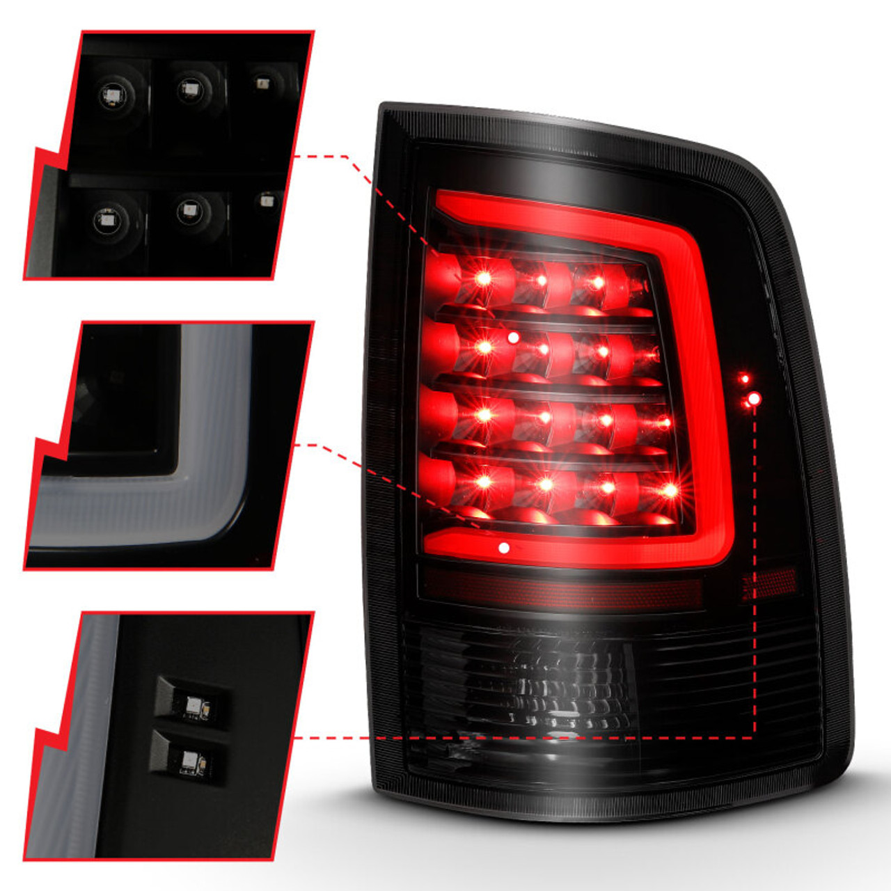 ANZO 2009-2018 Dodge Ram 1500 LED Taillight Plank Style Black w/Smoke Lens - 311319
