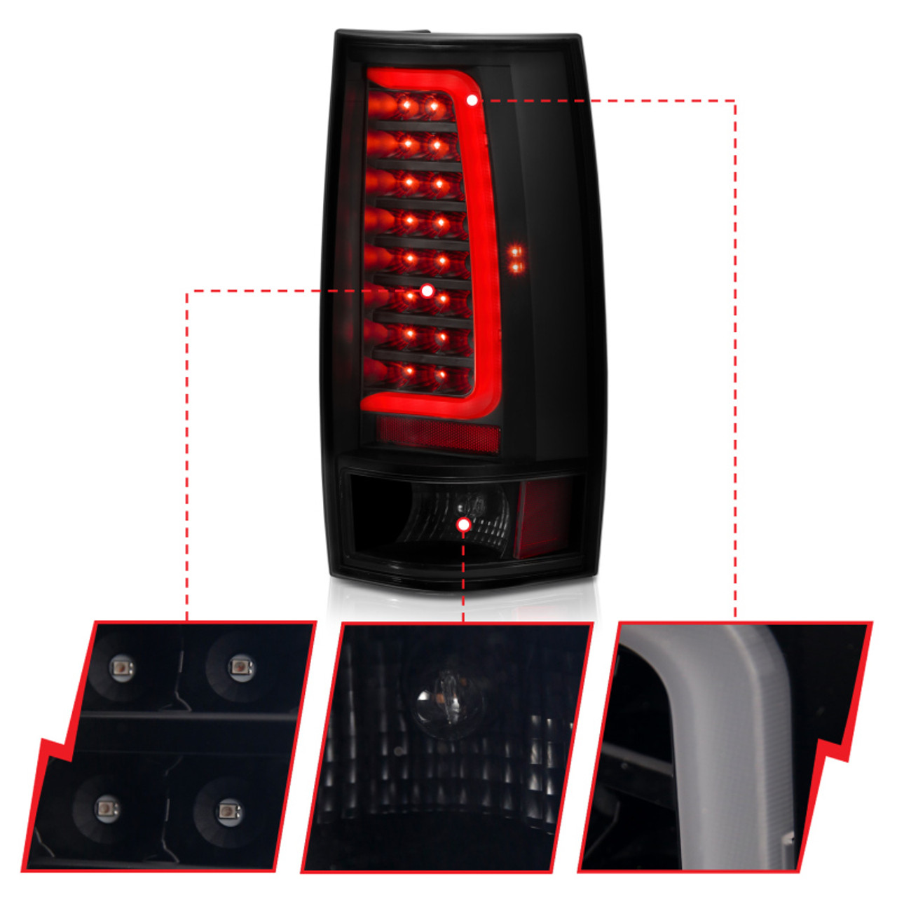 ANZO 2007-2014 Chevy Tahoe LED Taillight Plank Style Black w/Smoke Lens - 311322