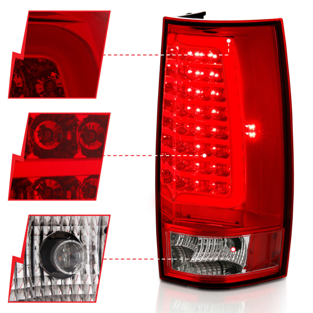 ANZO 2007-2014 Chevy Tahoe LED Taillight Plank Style Chrome With Red/Clear Lens - 311323