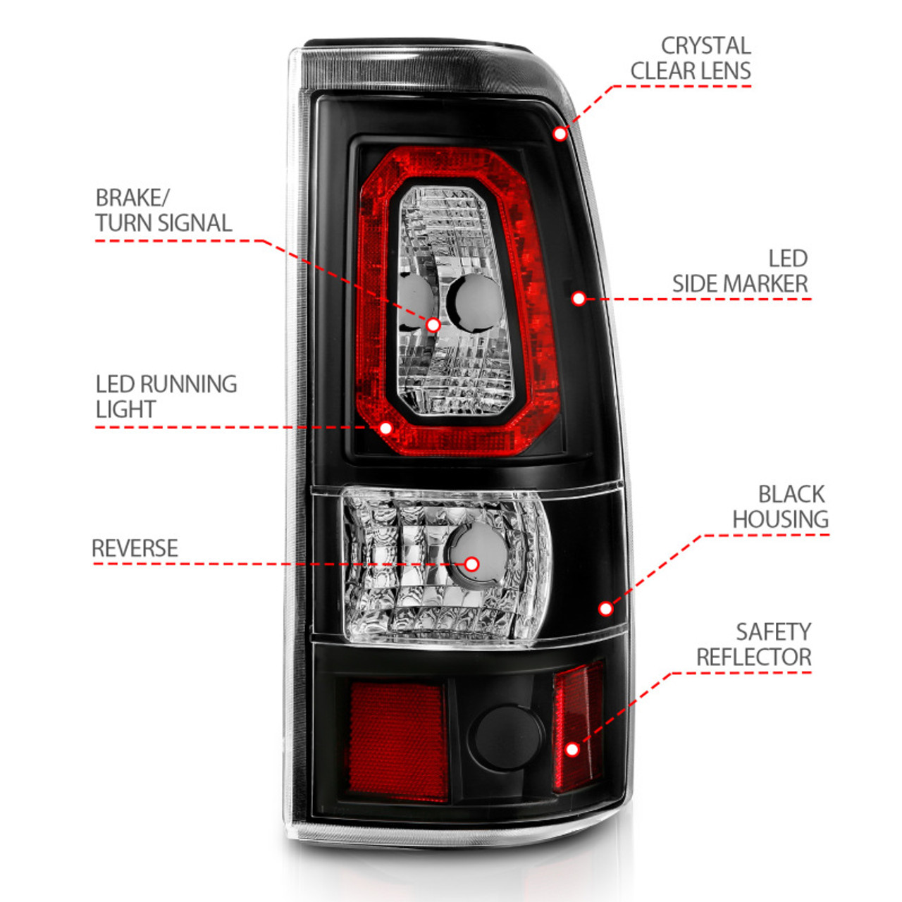 ANZO 1999-2002 Chevy Silverado 1500 LED Taillights Plank Style Black w/Clear Lens - 311324
