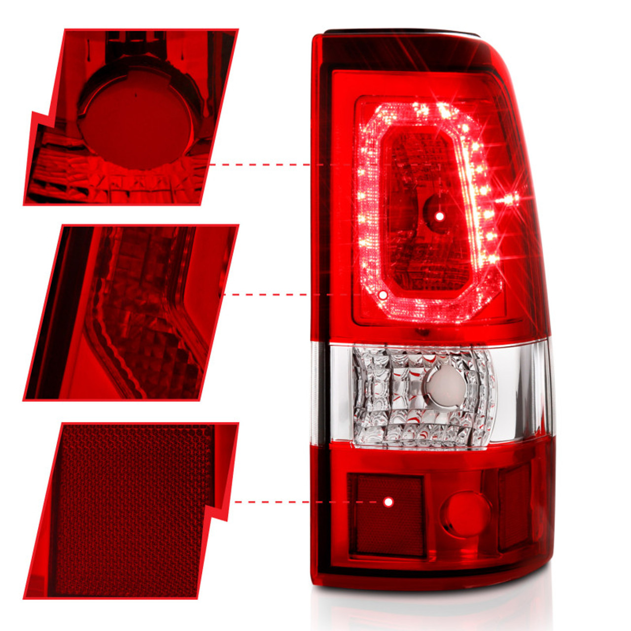 ANZO 1999-2002 Chevy Silverado 1500 LED Taillights Plank Style Chrome With Red/Clear Lens - 311326