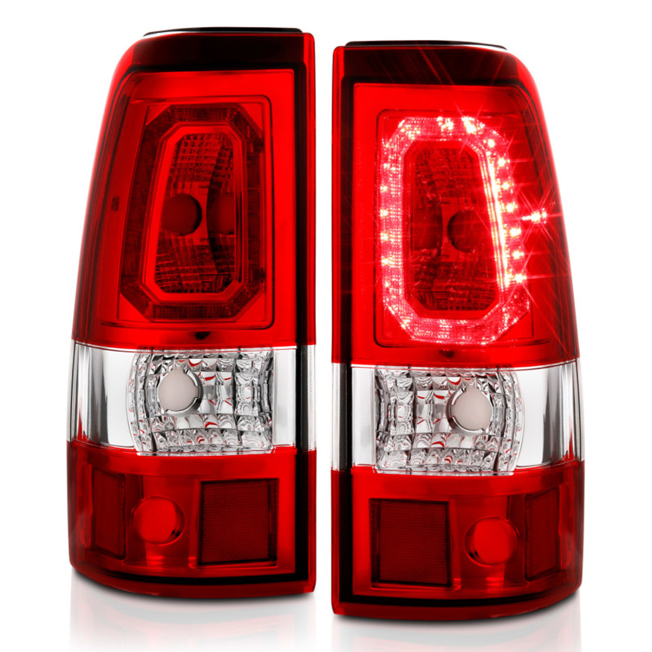 ANZO 1999-2002 Chevy Silverado 1500 LED Taillights Plank Style Chrome With Red/Clear Lens - 311326