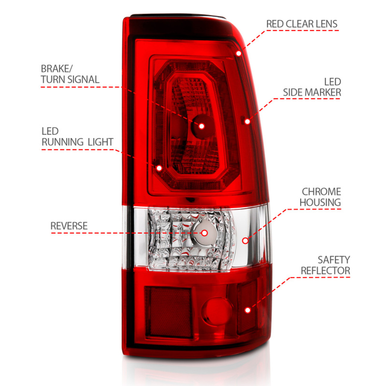 ANZO 1999-2002 Chevy Silverado 1500 LED Taillights Plank Style Chrome With Red/Clear Lens - 311326